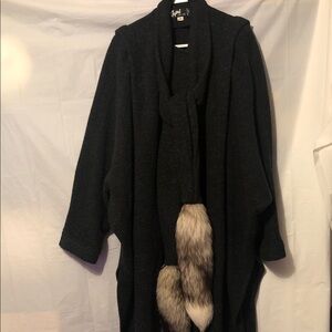 Capri New York Black Wool Cape Coat with Fox Fur Accents